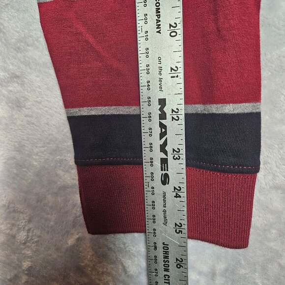 NWT St. Johns Bay Sueded Jersey Men's M Red Navy Striped Long Sleeve Polo Shirt - Picture 9 of 11